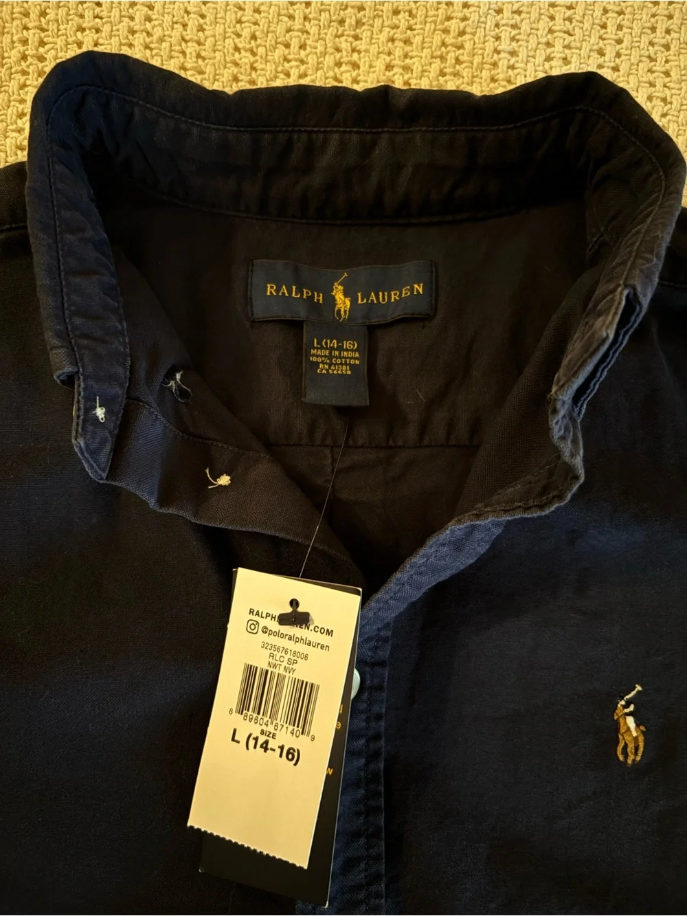 NWT Polo Ralph Lauren Boys L 14-16 Navy Oxford Button Down Shirt Pony Logo